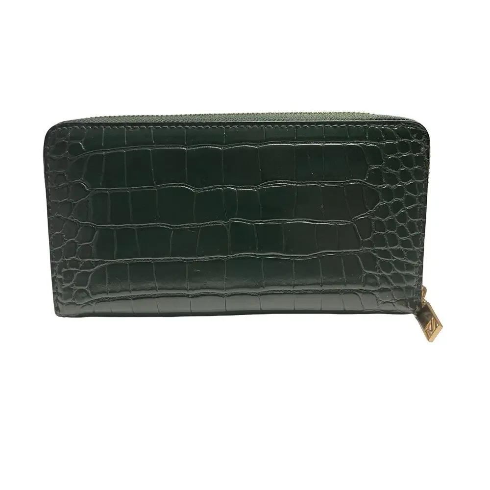 VTG Victoria Secret Green Crocodile Print Zip Around Wallet - Picture 3 of 6